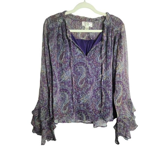 Band of Gypsies Tops - BOG Collective Band of Gypsies sheer ruffle sleeve shirt sz L Paisley metallic